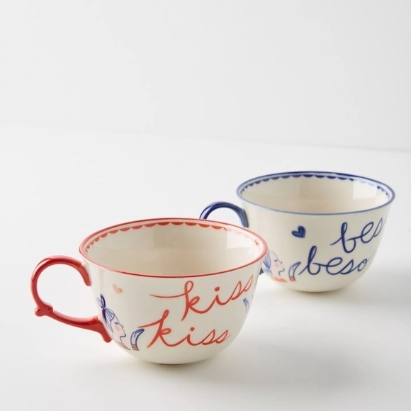 NWT Anthropologie Libby VanderPloeg Kisses Mugs, Set of 2 - Picture 8 of 10